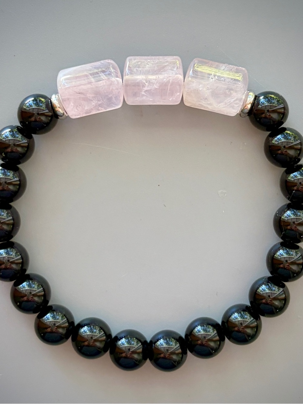 Elegant Black Onyx and Pink Rose Quartz Handcrafted Beaded Bracelet